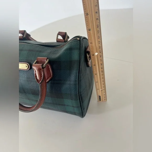 Polo Ralph Lauren Vintage Blackwatch Plaid Leather Boston Satchel Hand Bag - Picture 15 of 16